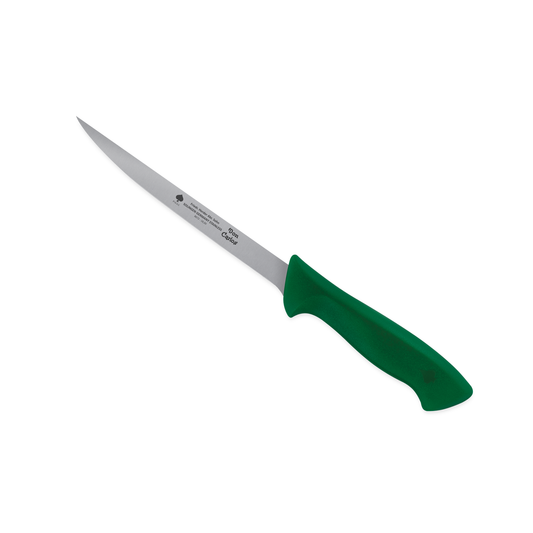Filetiermesser Don Carlos von F. HERDER mit schmaler 18 cm Klinge und grünem Kunststoffgriff