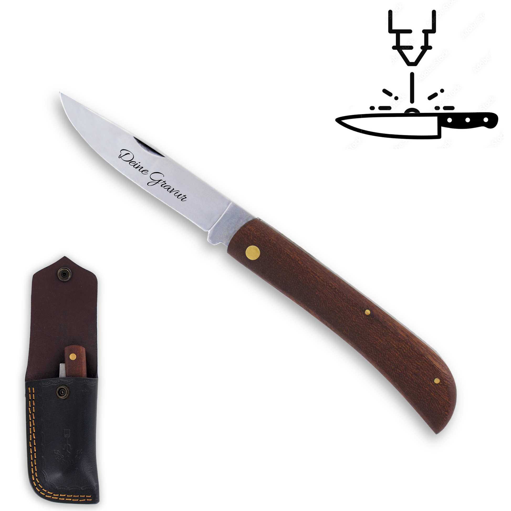 Hippekniep Taschenmesser aus Holz mit Gravur, Geschenkidee für Männer
