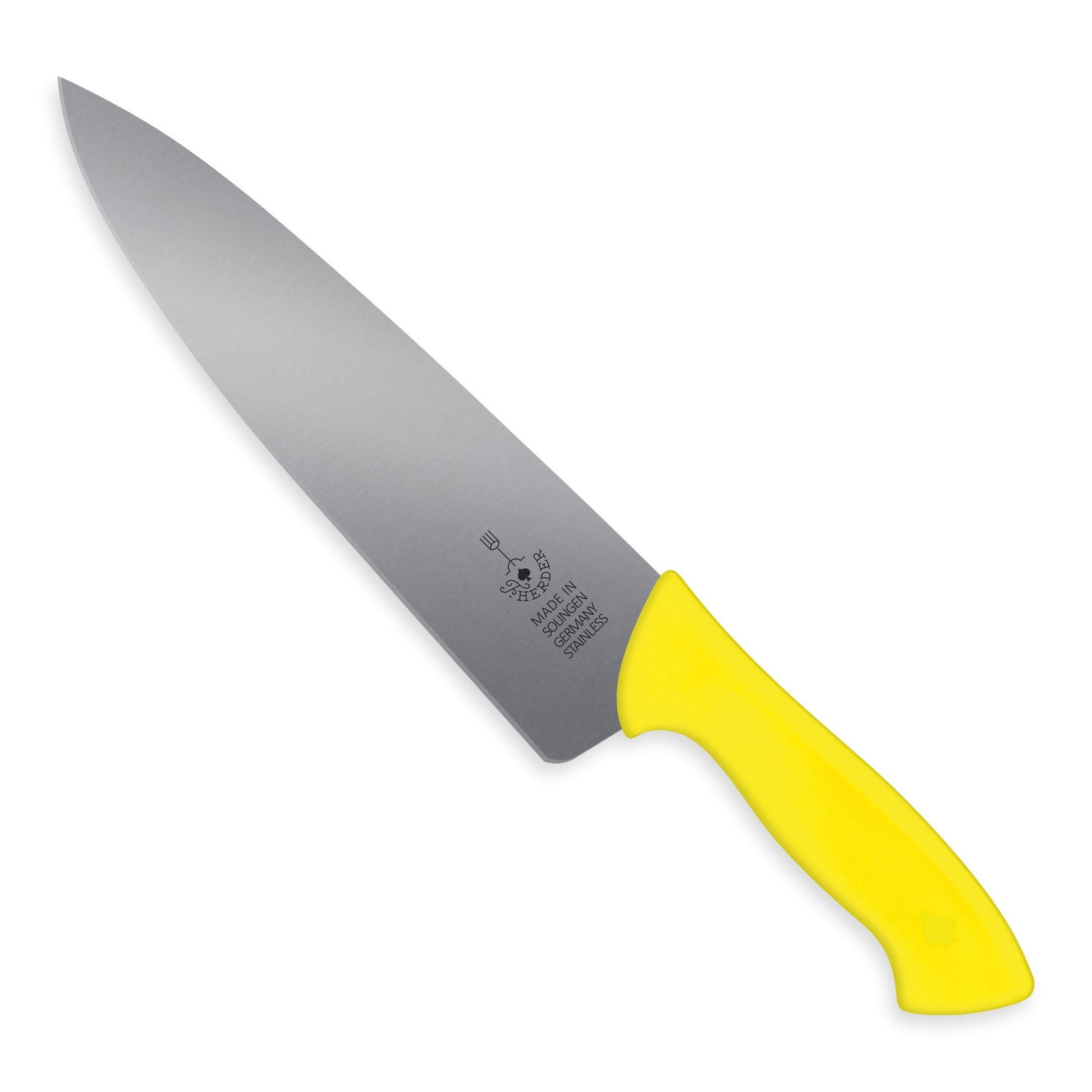 Arbeitsmesser mit Edelstahlklinge und gelbem Griff als hochwertiges Küchenmesser für präzises Schneiden, 26 cm Klinge