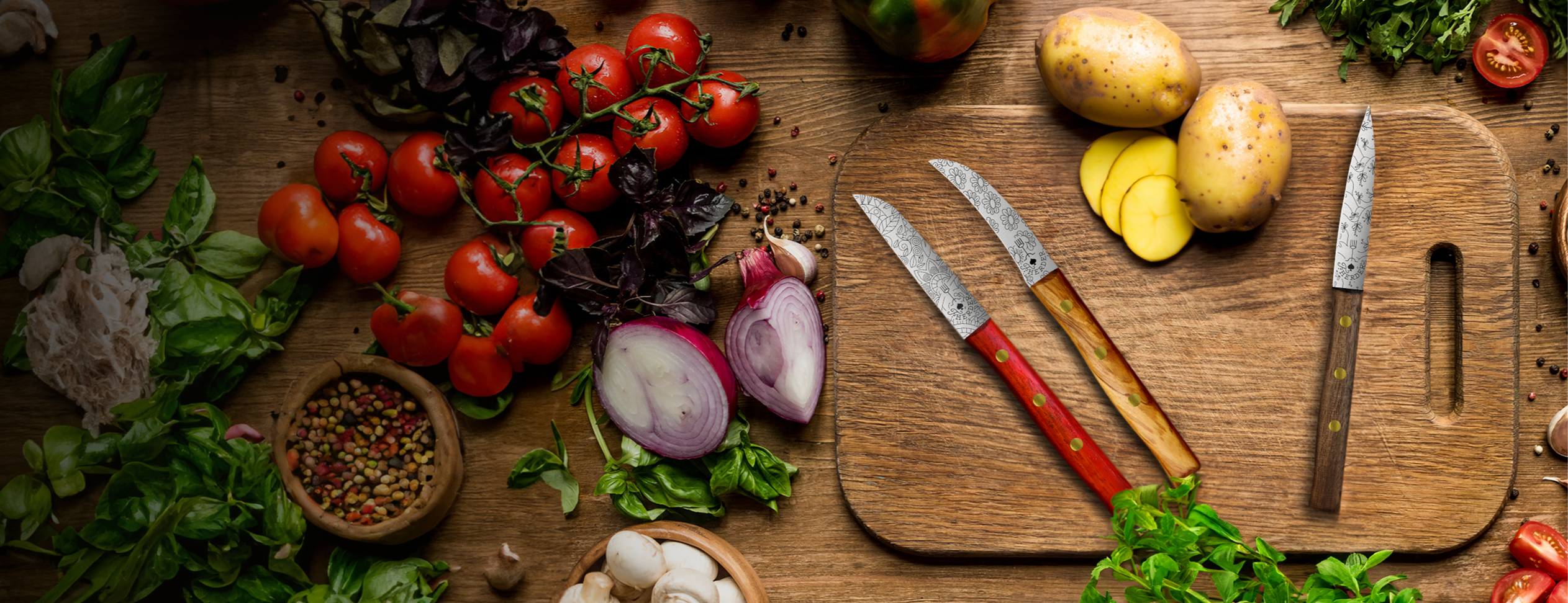 Zöppken-Style Gemüsemesser mit Gravur auf Klinge – Handgefertigte Damaststahlklinge, Thermobuche- und Holzgriff, ideal für präzises Schneiden von Gemüse und Obst.